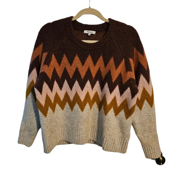 MADEWELL Woman's long sleeve sweater Zig Zag pattern Fall colors - Picture 2 of 7